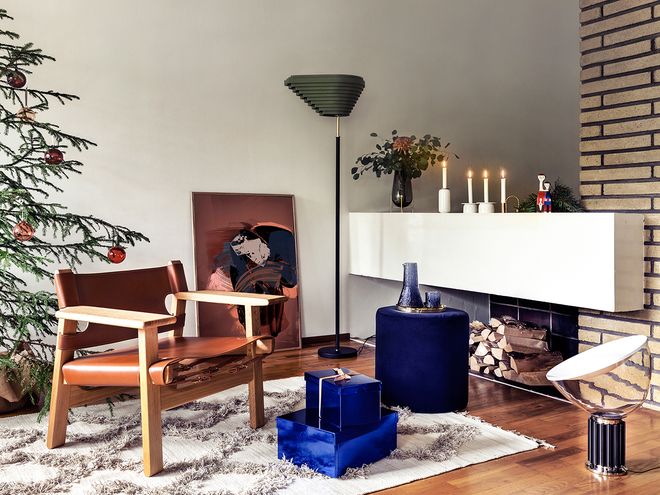Artek's olive green A805 floor lamp, St. George Edition