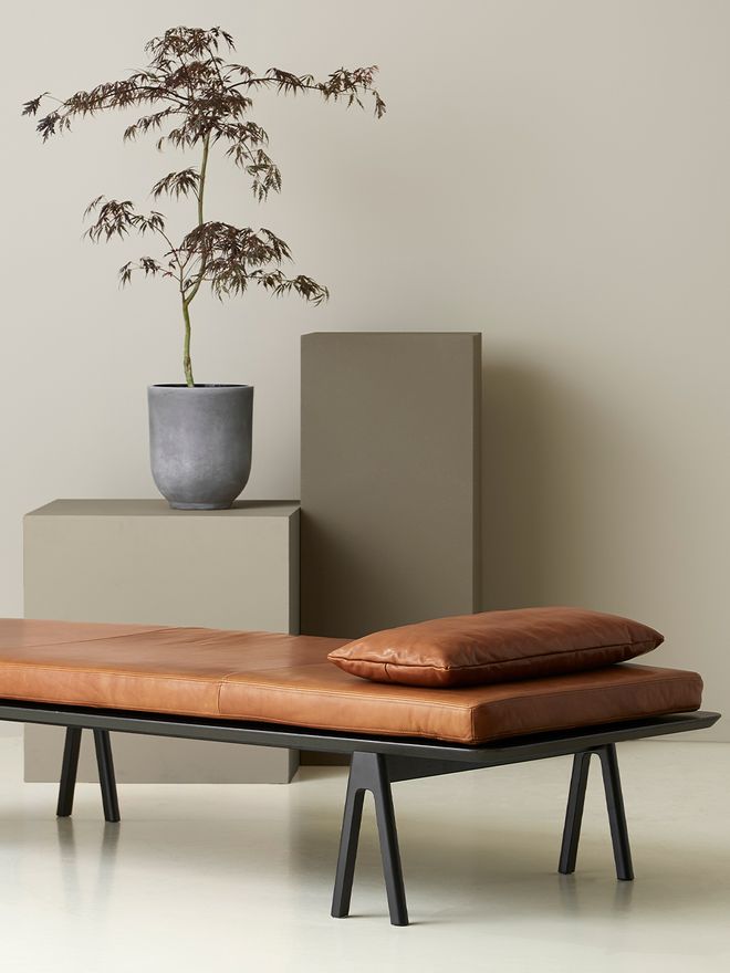 Woud Level daybed, black oak - nougat leather
