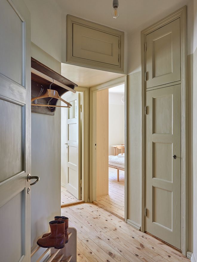 Hallway with a wooden floor