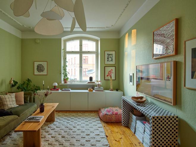 Living room with green walls