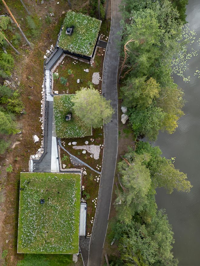 Aerial view of the Kuusijärvi smoke saunas