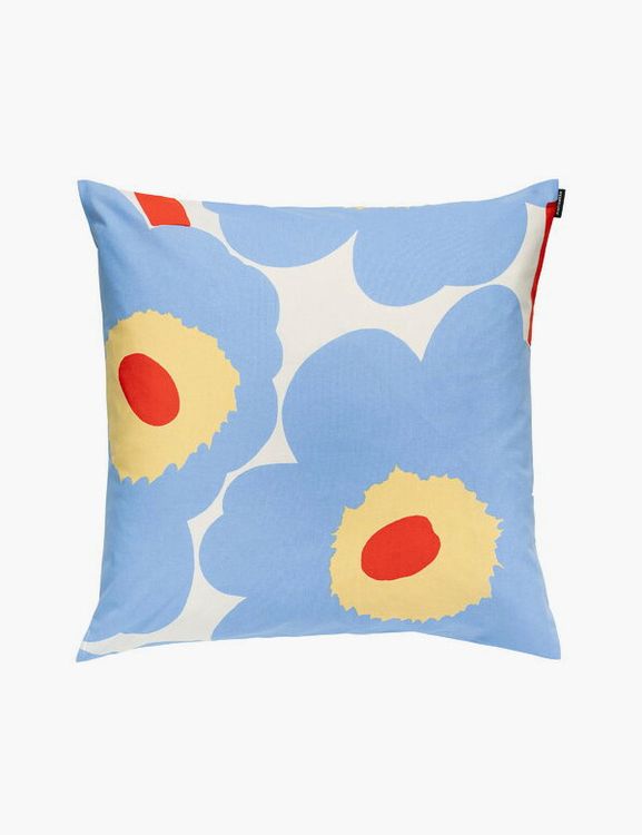Unikko cushion cover, 50 x 50 cm, white - light blue - orange red - melon