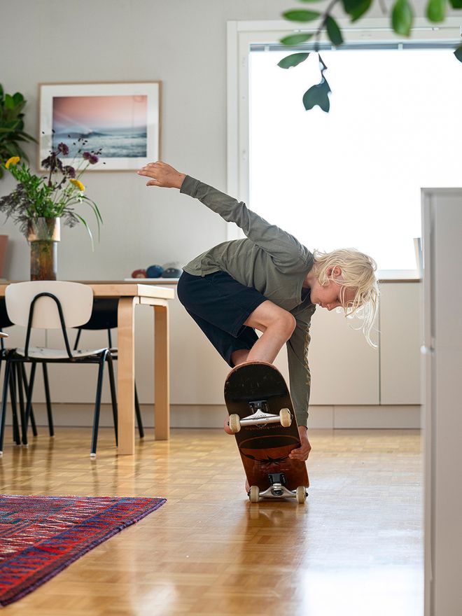 A child skating indoors