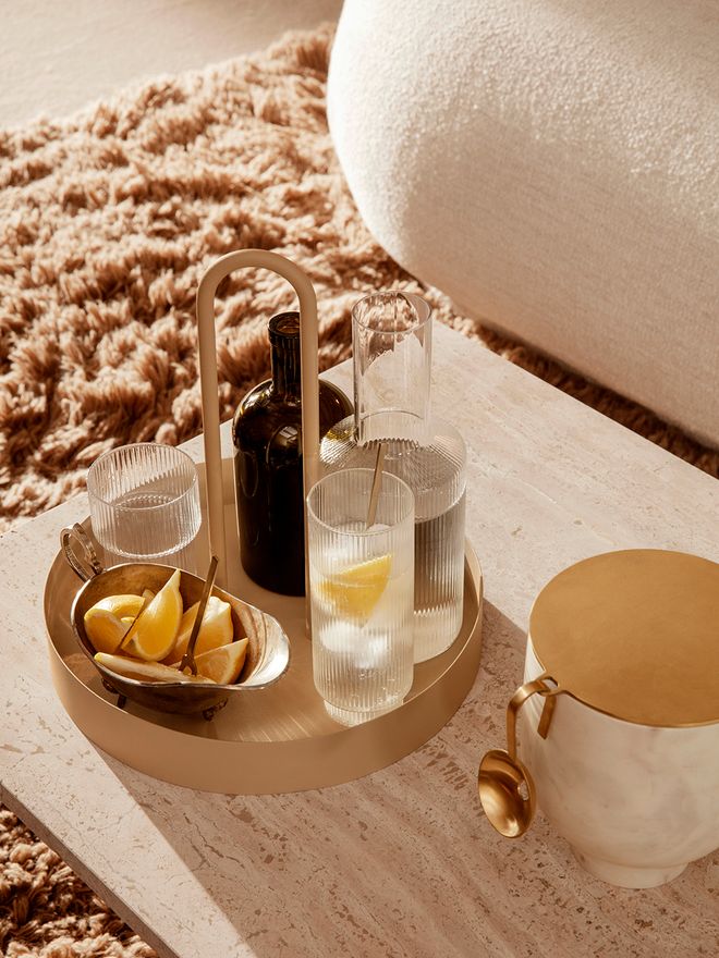 Ferm Living's Ripple carafe and glasses