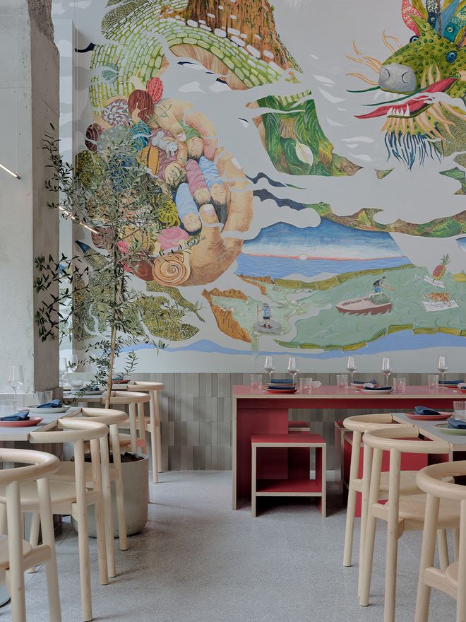 An image featuring the Nordic-inspired decor of restaurant Nin Hao in Brooklyn.