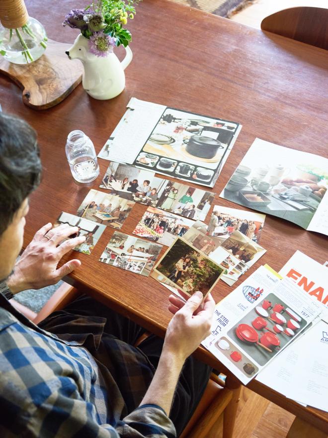 Man browsing old photos