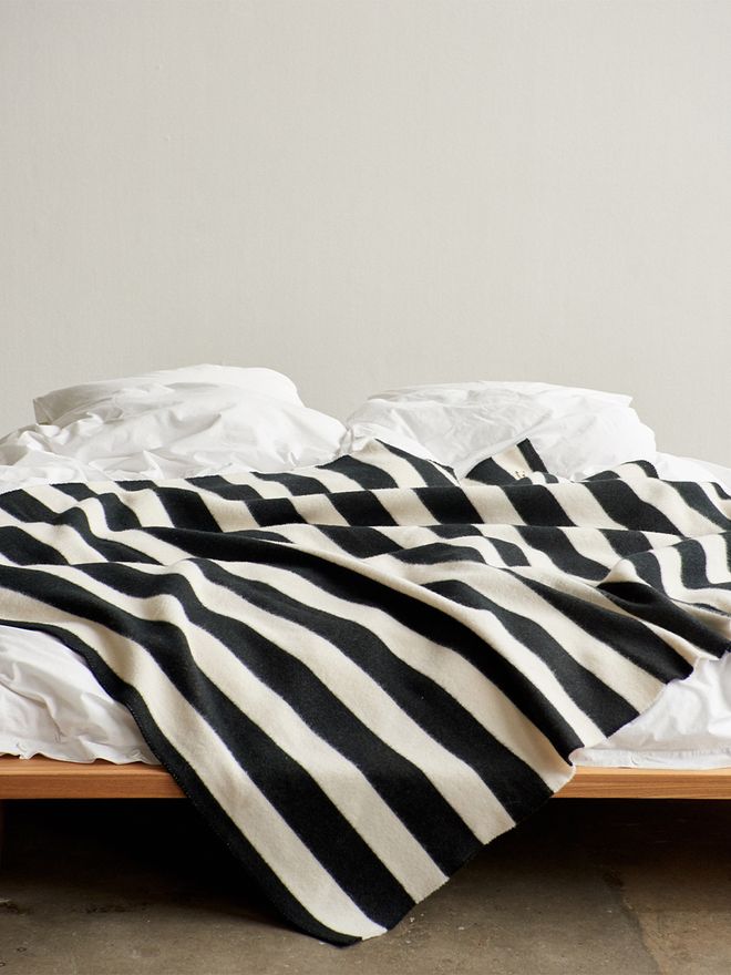 Tekla Pure new wool blanket, stripes, black