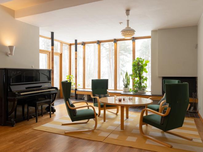 An image featuring Kantola, a residence designed by Alvar Aalto, located in Sunila, Finland.