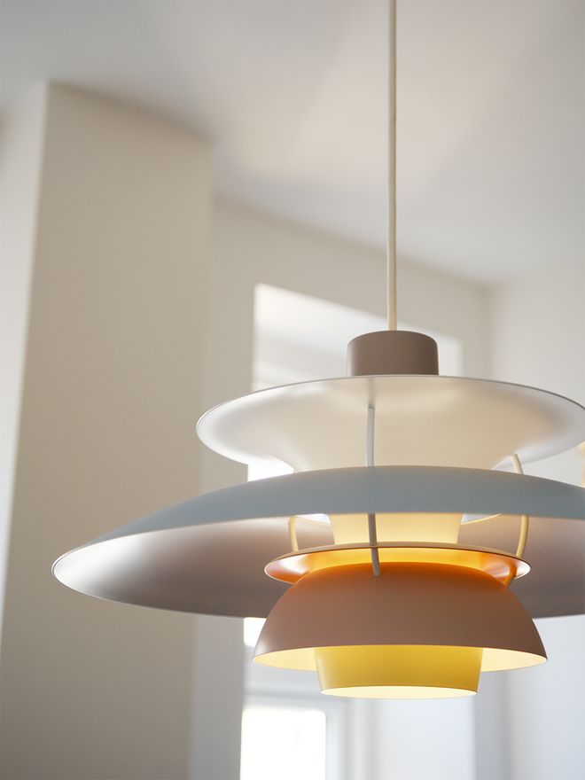 Louis Poulsen PH 5 Pastels lamp in oyster grey, blue and rose 