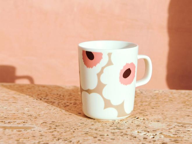 Marimekko Oiva mug in white, clay, powder, red