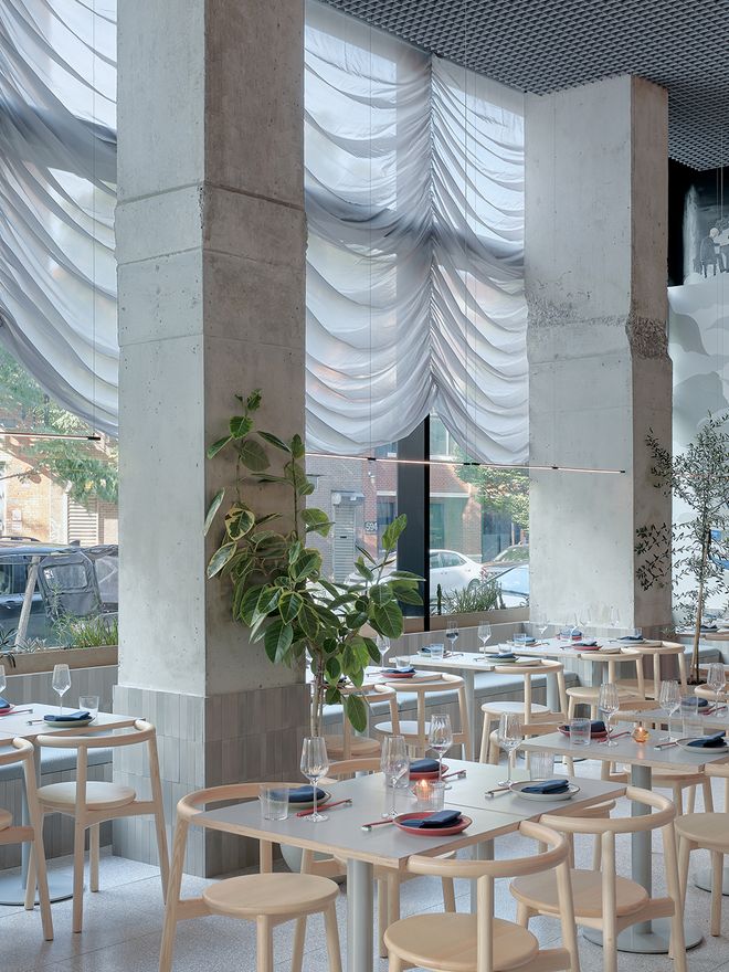 An image featuring the Nordic-inspired decor of restaurant Nin Hao in Brooklyn.