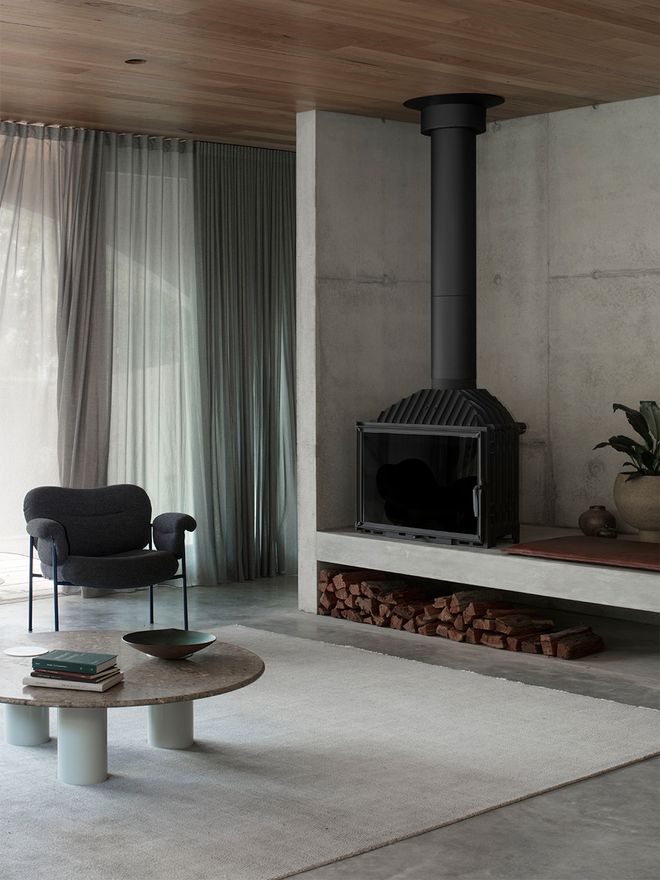 An image of Edition Office's Hawthron House. This image focuses on the living room decor.