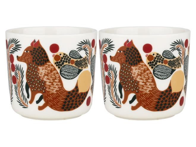 Marimekko  Oiva - Ketunmarja coffee cup w/o handle 2pc, white-brown-d.green