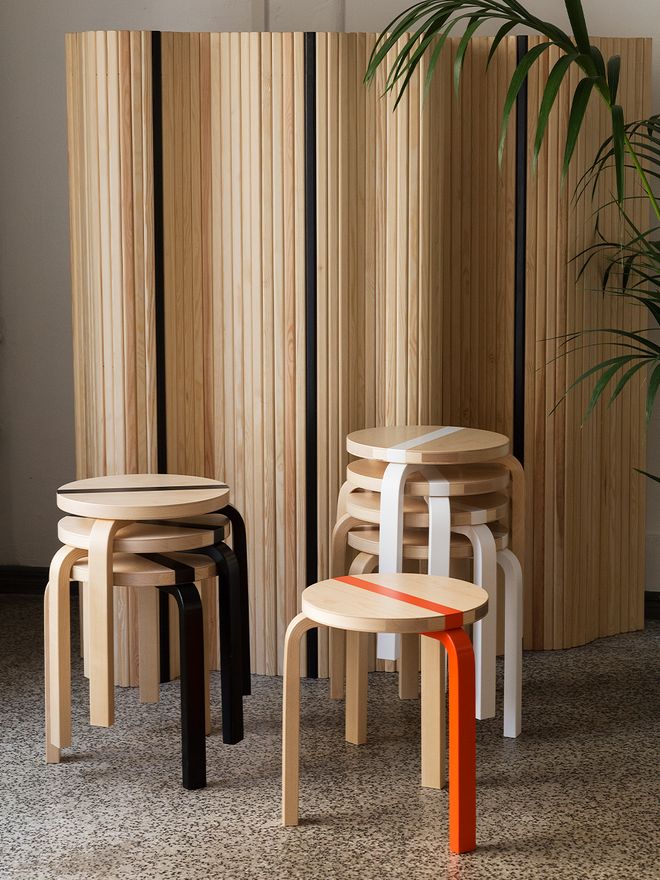 Artek Aalto stool 60 Publics, Special Edition, birch - orange