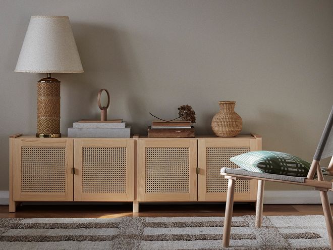 Lundia Classic TV stand w/ rattan doors, natural