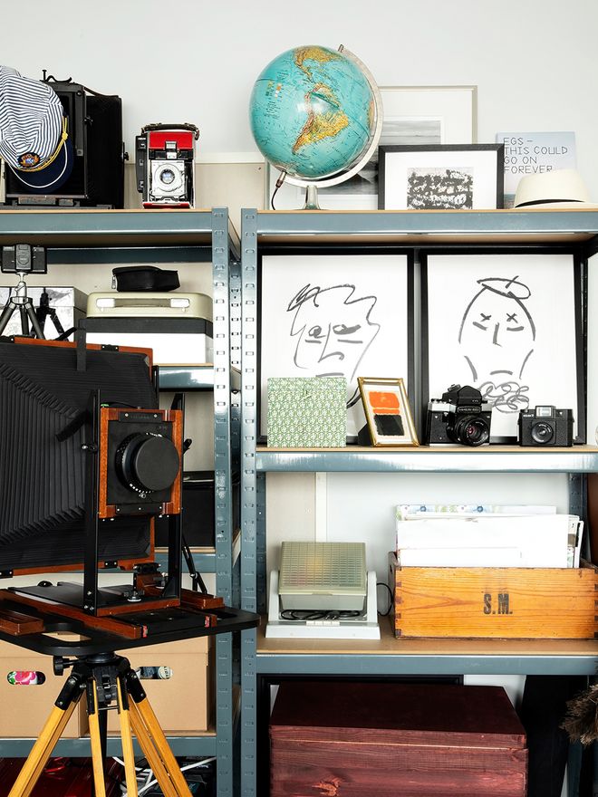 An open shelf in the office