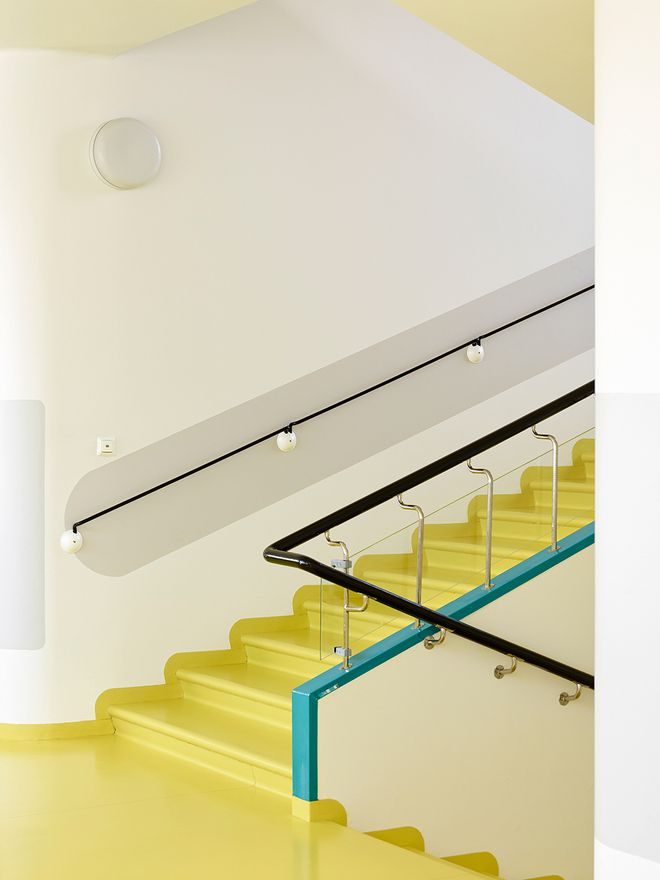 Yellow staircase at the Paimio Sanatorium