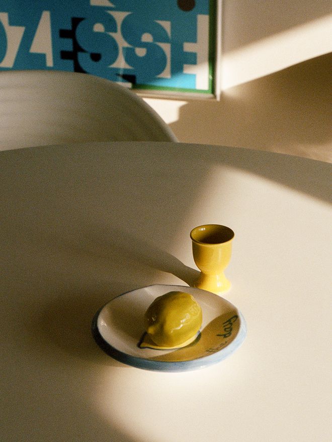 A yellow ceramic lemon