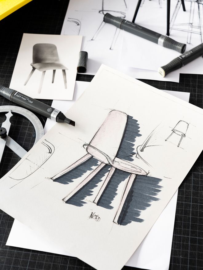 Technical drawings of Muuto's Nerd Chair.