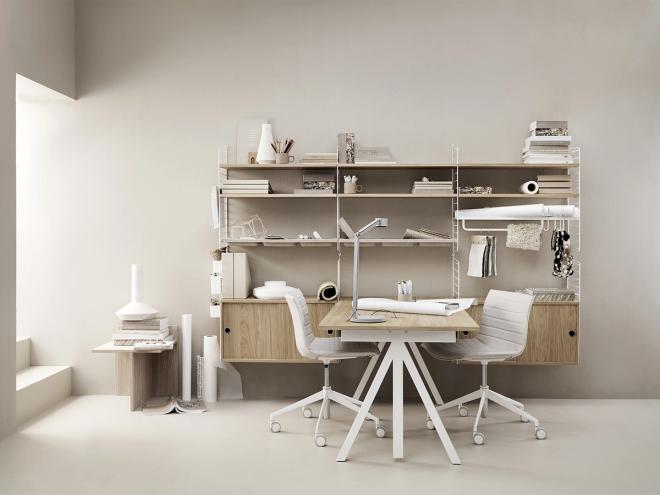 String Works height adjustable work desk, 180 cm, oak