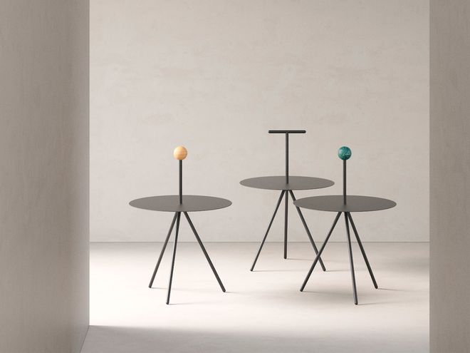 Viccarbe Trino table, black - green marble handle