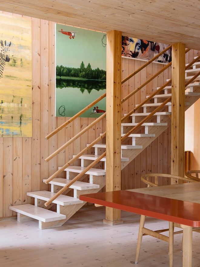 A wooden staircase