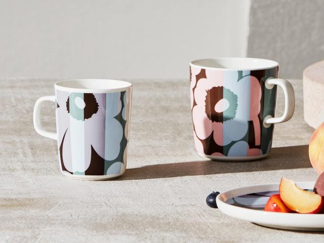 Marimekko  Oiva - Unikko Ralli mug 4 dl, white - sky blue - rose