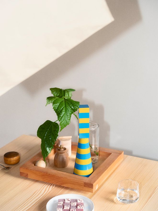 A colorful grinder in a kitchen