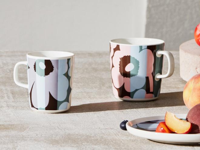 Marimekko  Oiva - Unikko Ralli mug 2,5 dl, white - sky blue - rose