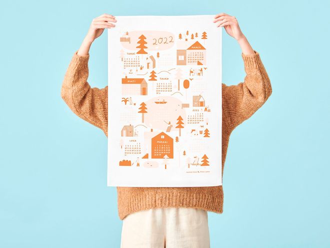 Kauniste  Calendar 2022 kitchen towel, pink