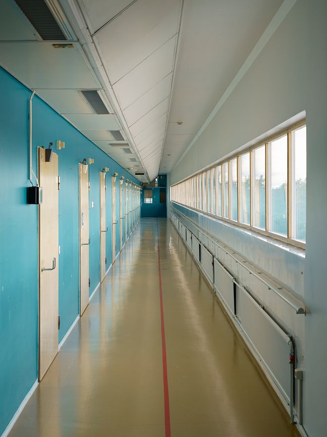 Blue corridor at the Paimio Sanatorium