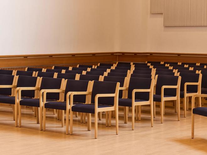 Chair rows in the Elissa Auditorium, located in the Nordic House