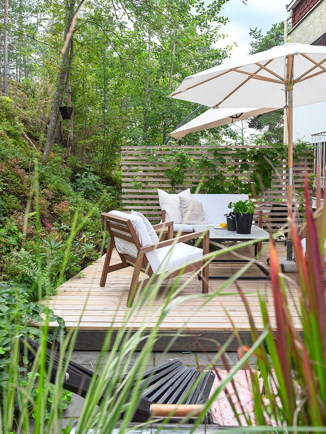 A patio with outdoor furniture