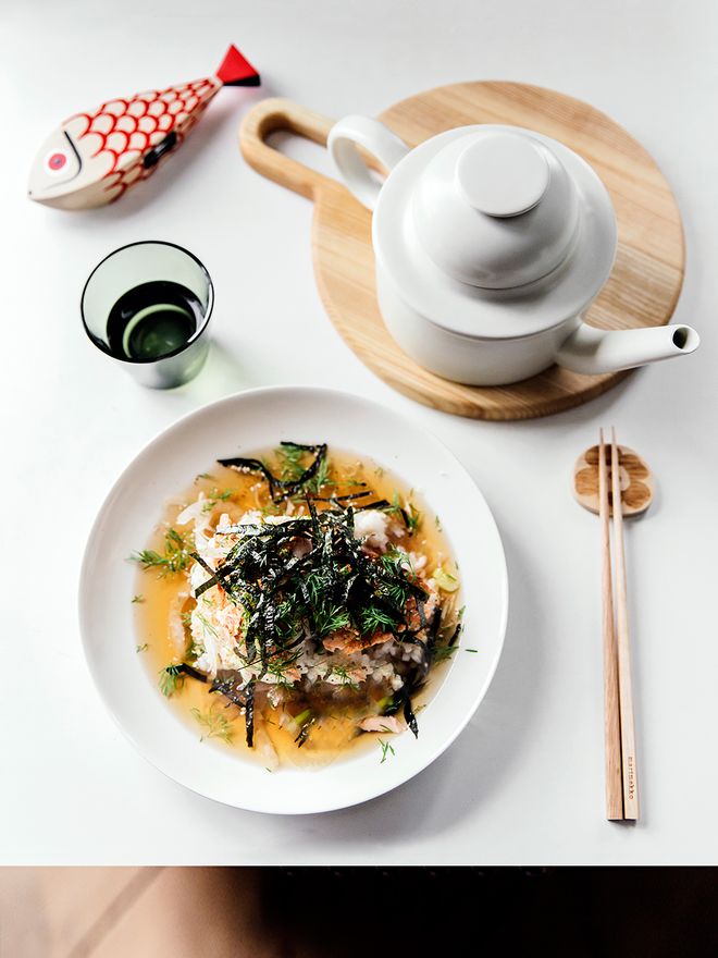 Ochazuke with dill and salmon