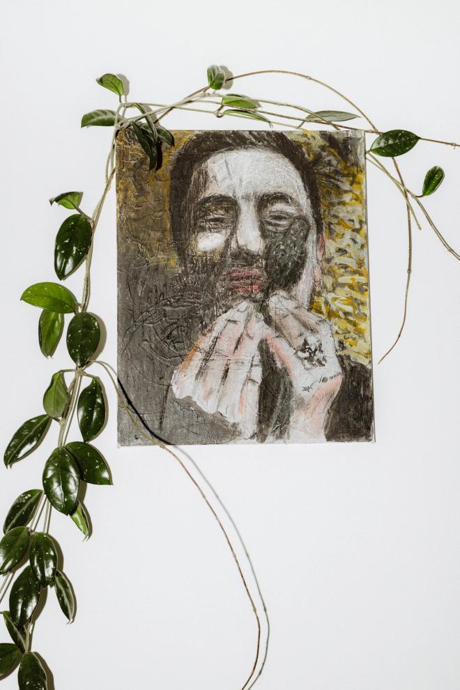 Close-up of a piece of art on the wall