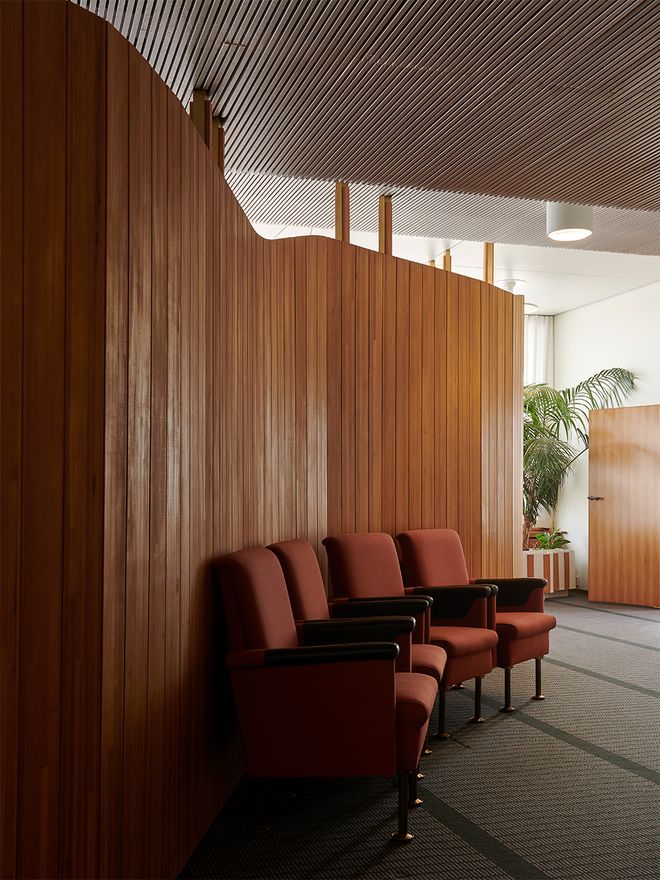 Undulating slatted walls by Alvar Aalto