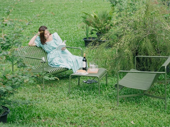 HAY Palissade dining bench, olive