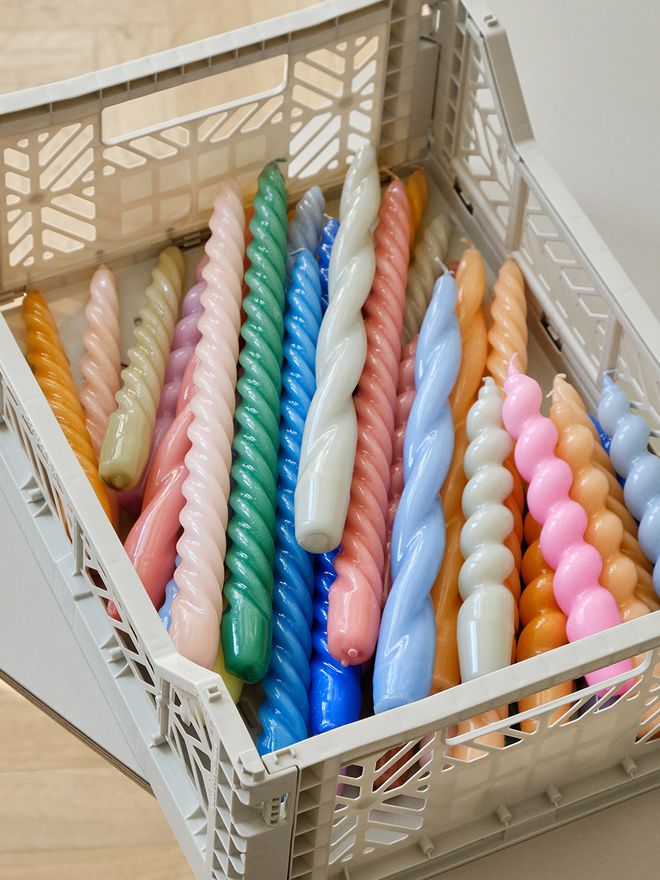 HAY Long twist candles, set of 6, dark peach - dark rose - light ros