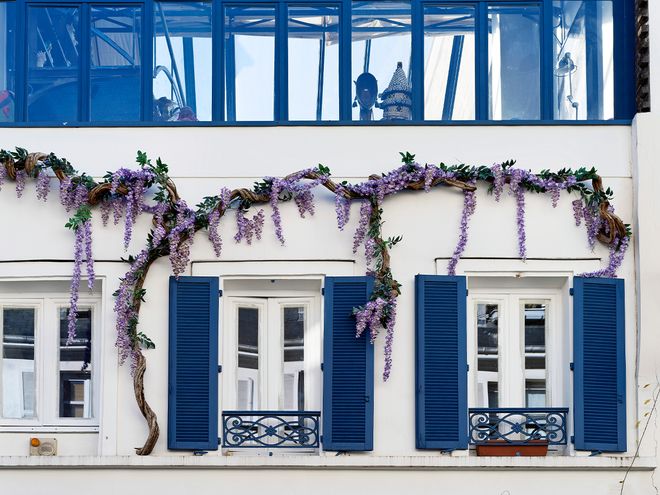 Blue and white building in Montmartre, Paris