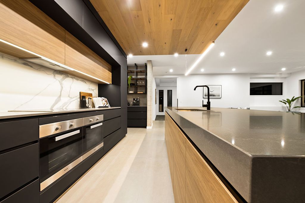 Project San Michelle (stove with black modern cabinets)