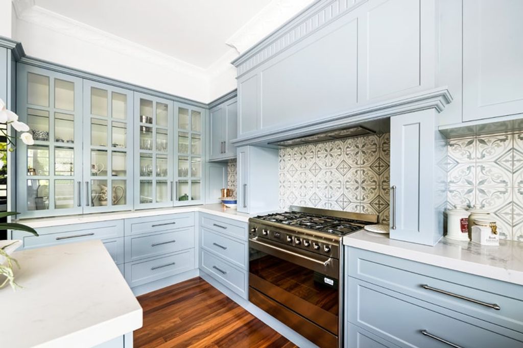 Project Crown (light blue colored stove cabinet)