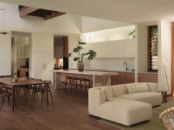 Timber grain kitchen cabinetry with warm oak tones and stone benchtop — Weston Kitchens & Bathrooms, Toowoomba