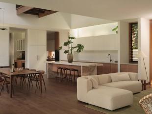 Timber grain kitchen cabinetry with warm oak tones and stone benchtop — Weston Kitchens & Bathrooms, Toowoomba
