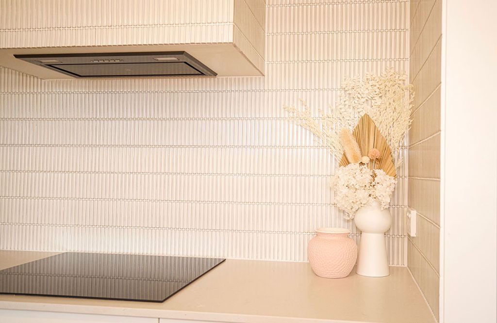 Coastal Boho Delight (Kitchen Stove View with Vase Decor)