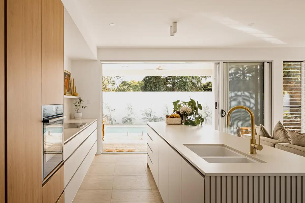 Project Alice (modern kitchen with white cabinets and wooden accents)