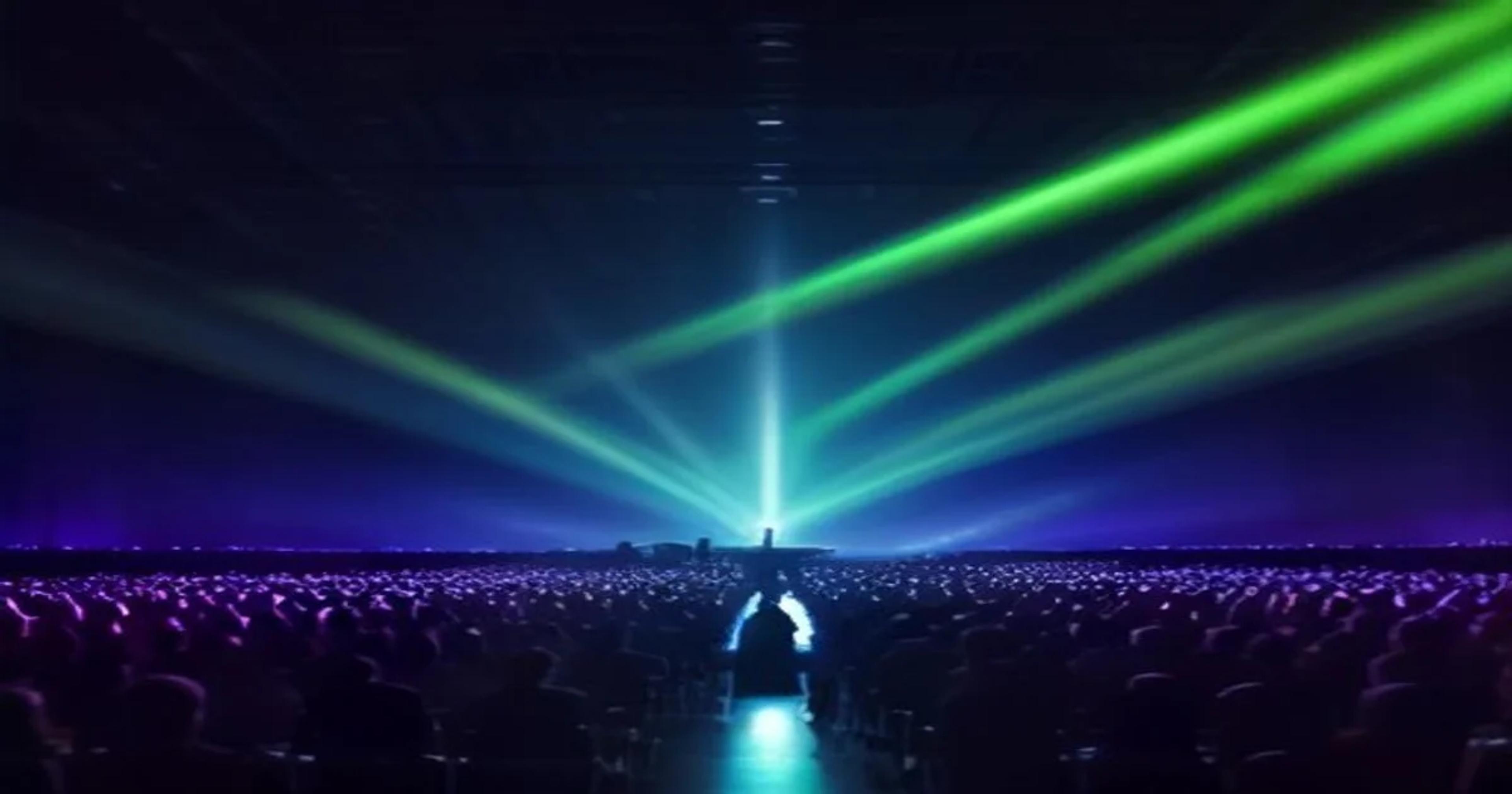 An ethereal depiction of a futuristic AI-driven symphony orchestra performance in a digital space.