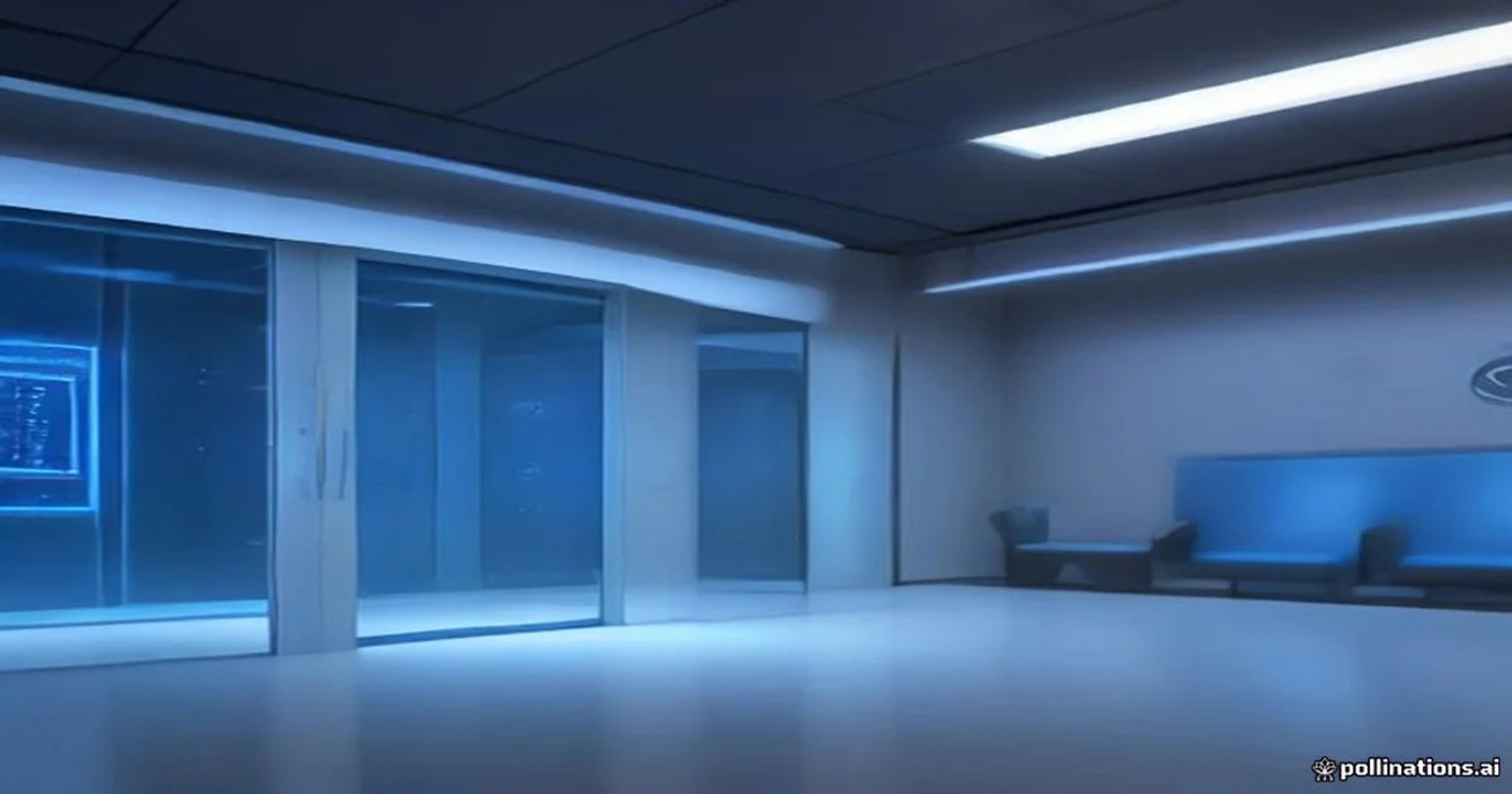 A futuristic rehabilitation facility showcasing AI-driven career matching and adaptive vocational training tools for inclusive employment