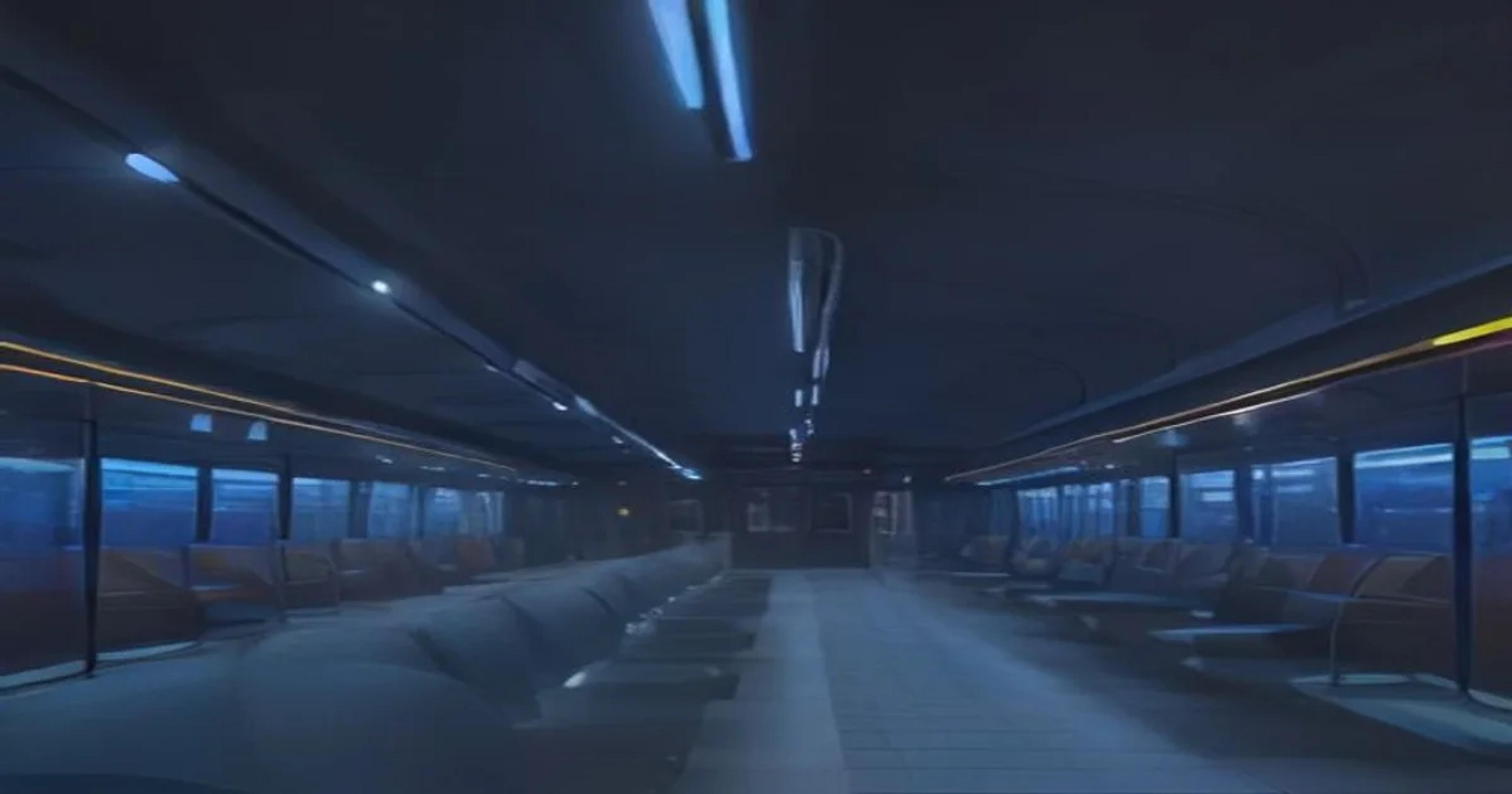 A futuristic city bus terminal featuring holographic route displays and AI-powered scheduling systems.