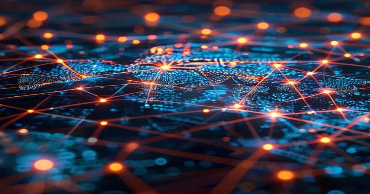 A futuristic digital network representing the verification and authentication of news sources through artificial intelligence.