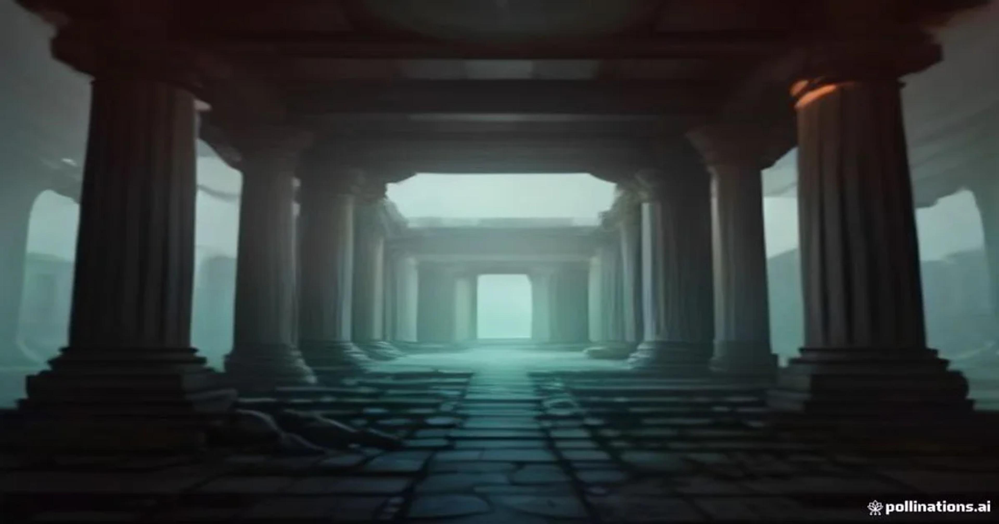 A conceptual visualization showing ancient ruins being restored through advanced holographic AI technology in a futuristic setting.